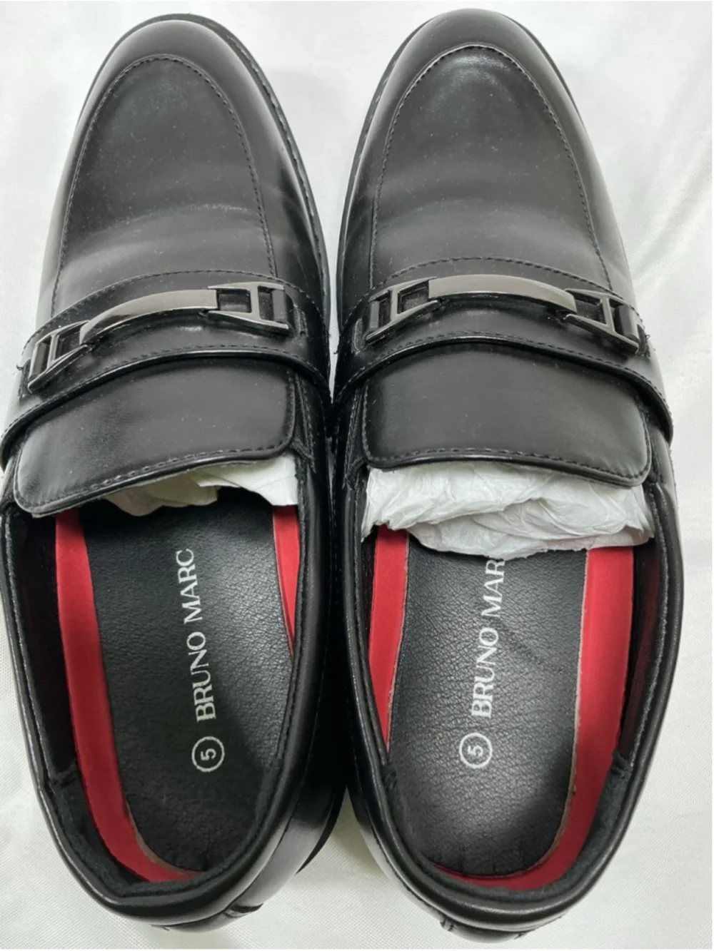 Boys Excellent Bruno Marc Slip On Dress Loafer Size 5 Black Block Heel